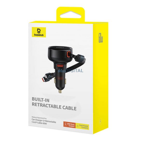 Încărcător auto Baseus Enjoyment USBUSB-C cablu și Lightning 60W (negru)