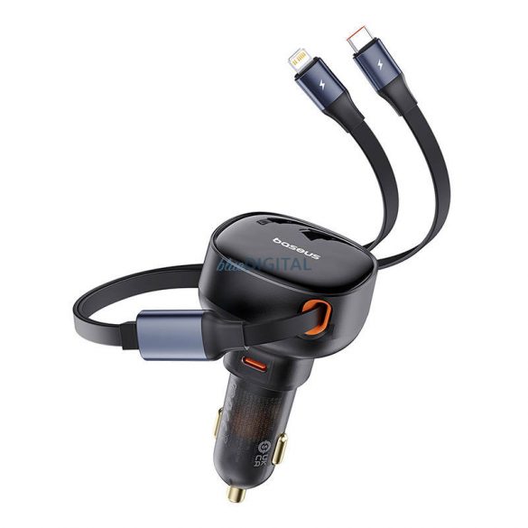 Încărcător auto Baseus Enjoyment cablu USB-CUSB-C și Lightning 60W (negru)