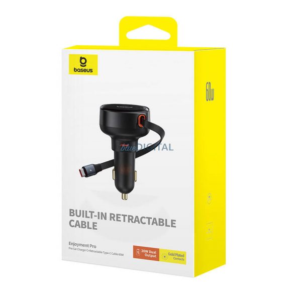 Încărcător auto Baseus Enjoyment Procable USB-C, 60W (negru)