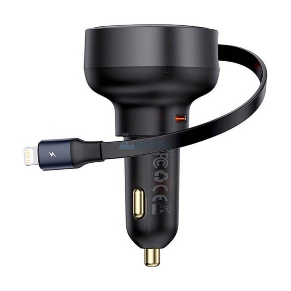 Încărcător auto Baseus Enjoyment Pro cablu Lightning + USB-C, 55W (negru)