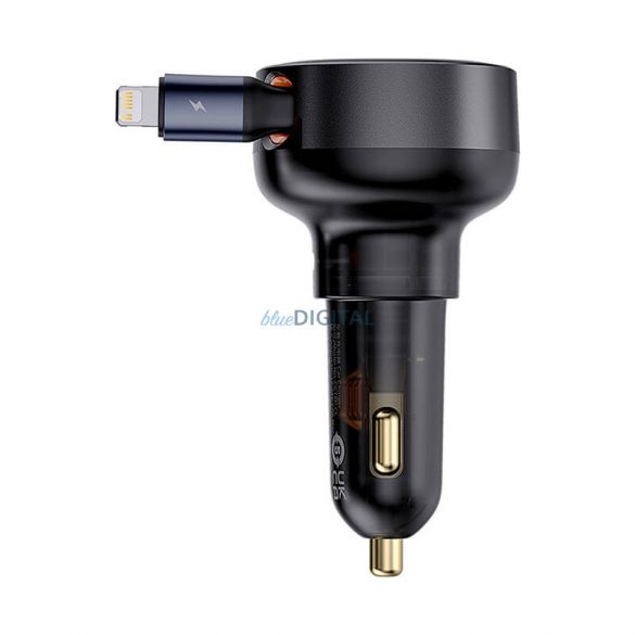 Încărcător auto Baseus Enjoyment Pro cablu Lightning + USB-C, 55W (negru)