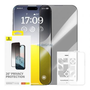 Sticlă călită cu protecție pentru confidențialitate Baseus Diamond iPhone 15 Pro