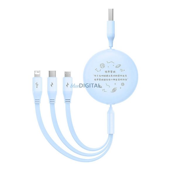 Cablu de încărcare 3w1 Baseus USB USB-C, USB-M, Lightning 3,5A, 1,1 m (albastru)