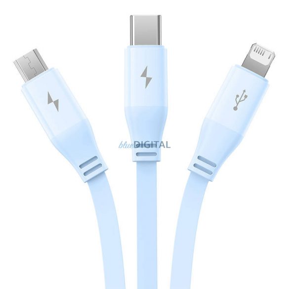 Cablu de încărcare 3w1 Baseus USB USB-C, USB-M, Lightning 3,5A, 1,1 m (albastru)