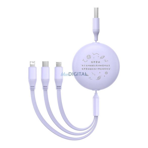 Cablu de încărcare 3w1 Baseus USB USB-C, USB-M, Lightning 3,5A, 1,1 m (violet)