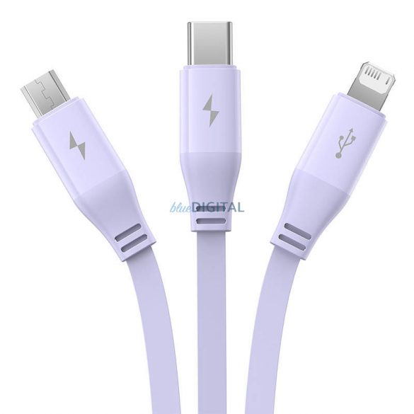 Cablu de încărcare 3w1 Baseus USB USB-C, USB-M, Lightning 3,5A, 1,1 m (violet)