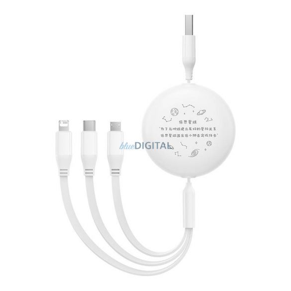 Cablu de încărcare 3w1 Baseus USB USB-C, USB-M, Lightning 3,5A, 1,1 m (alb)