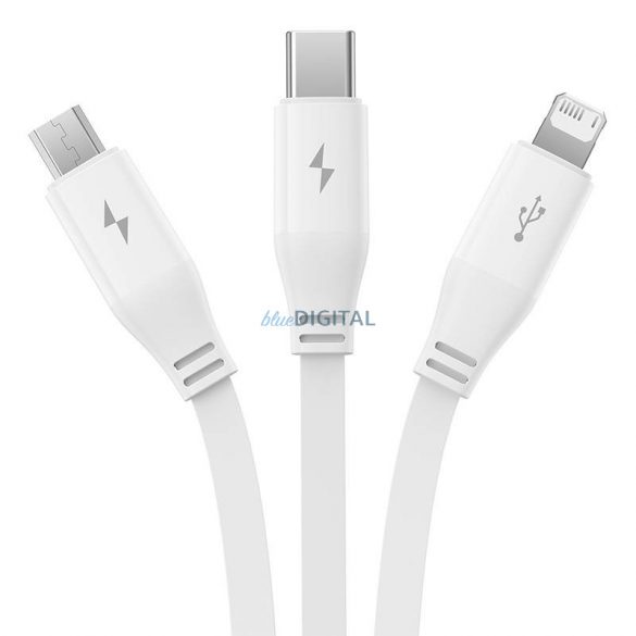 Cablu de încărcare 3w1 Baseus USB USB-C, USB-M, Lightning 3,5A, 1,1 m (alb)