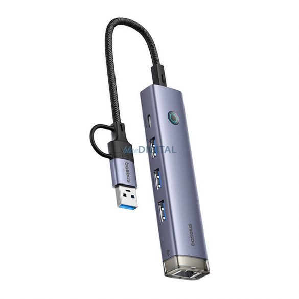 Hub 4 în 1 Baseus UltraJoy USB-A&USB-C la 3xUSB3.0+USB-C+RJ45 (gri)