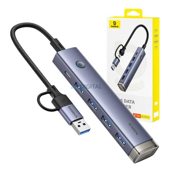 Hub 4 în 1 Baseus UltraJoy USB-A&USB-C la 4xUSB3.0+USB-C (gri)