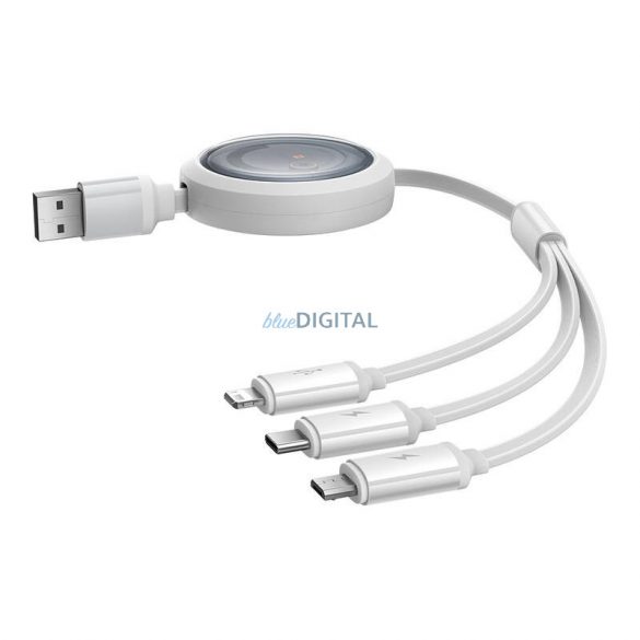 Cablu de încărcare rapidă 3 în 1 Baseus Free2Draw, USB la micro USB+USB-C+Lightning, 3,5 A, 1,1 m (alb)