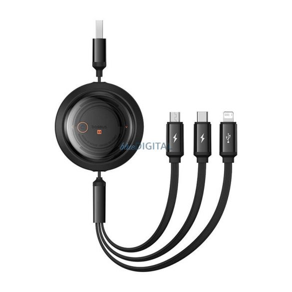 Cablu de încărcare rapidă 3 în 1 Baseus Free2Draw, USB la micro USB+USB-C+Lightning, 3,5 A, 1,1 m (negru)