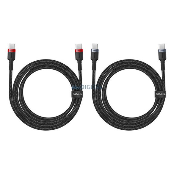 Cablu Baseus Cafule USB-C la USB-C 100W, 2m, 2psc (Roșu Negru, Gri Negru)