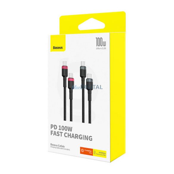 Cablu Baseus Cafule USB-C la USB-C 100W, 1m, 2psc (Roșu Negru, Gri Negru)