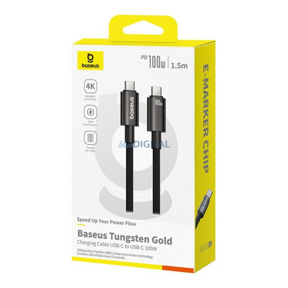 Baseus Tungsten Gold Type-C - cablu Type-C 100W 20Gbps 4K/60Hz 1.5m - negru