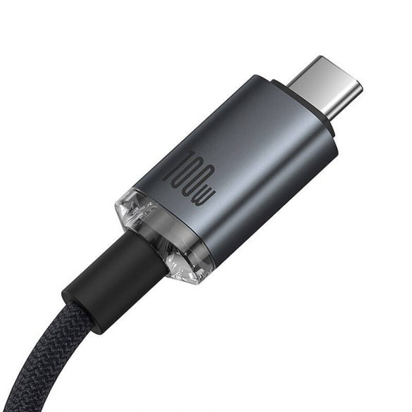 Cablu de încărcare rapidă Baseus Crystal Shine USB-C la USB-C 100 W, 1,5 m, 20 Gb (negru)