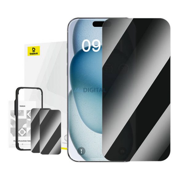 Baseus Superior anti-reflexie din sticlă temperată cu cadru de montare pentru iPhone 15 - 2 buc