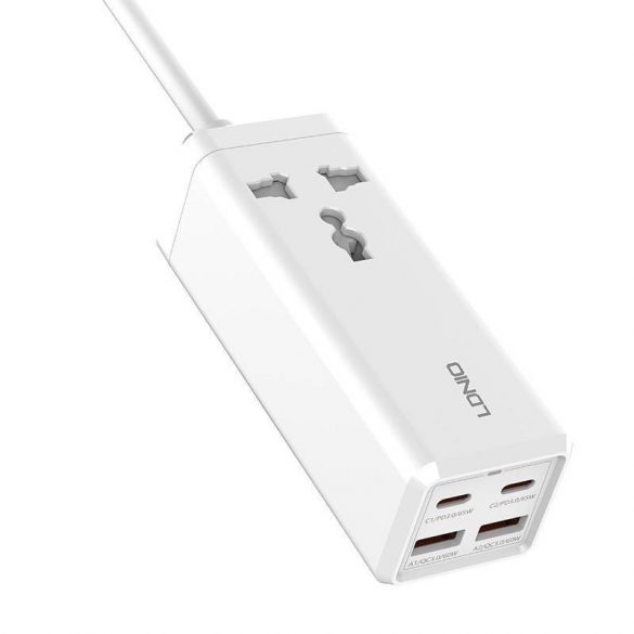 Priză multiplă cu 1 priză AC, 2x USB, 2x USB-C LDNIO SC1418, UE/SUA, 2500 W (alb)