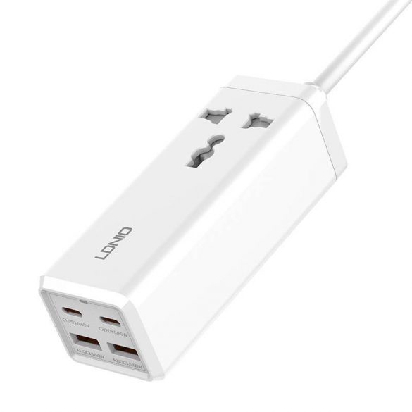 Priză multiplă cu 1 priză AC, 2x USB, 2x USB-C LDNIO SC1418, UE/SUA, 2500 W (alb)