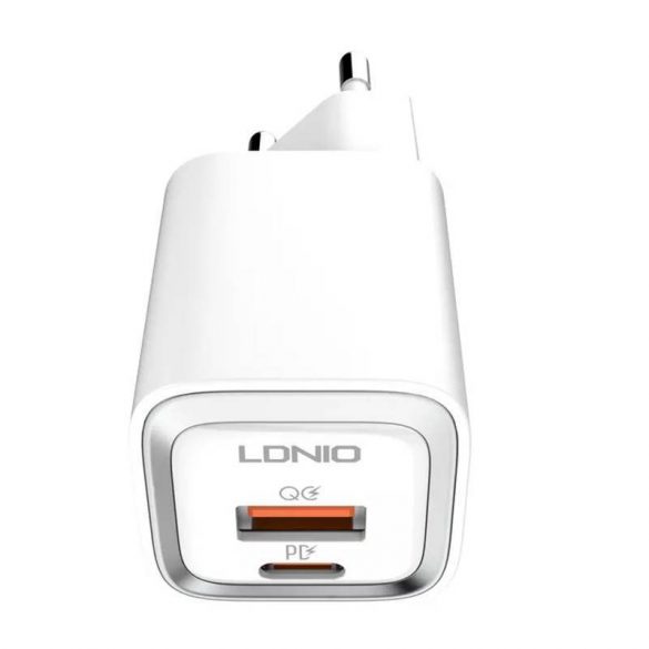 Încărcător de rețea LDNIO A2318M cu conector 1xUSB-A și 1xUSB-C și cablu tip C - Lightning max. 20W alb