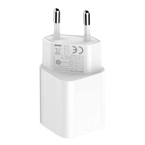 Încărcător de rețea LDNIO A2318M cu conector 1xUSB-A și 1xUSB-C și cablu tip C - Lightning max. 20W alb