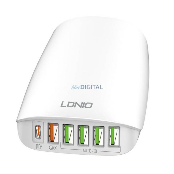 LDNIO A6573C EU 5USB, USB-C 65W Încărcător de perete + Cablu de alimentare