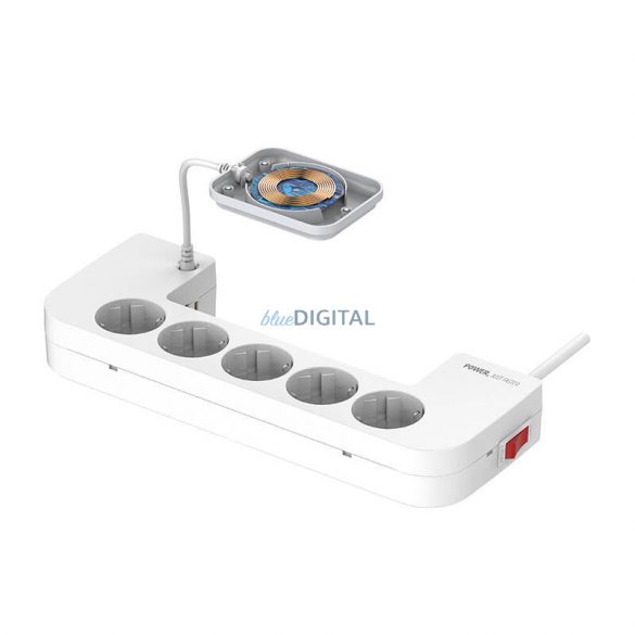 Cutie de gestionare a cablurilor LDNIO SN5311W cu splitter de rețea și încărcător wireless 5xAC 3xUSB-A 2m - alb