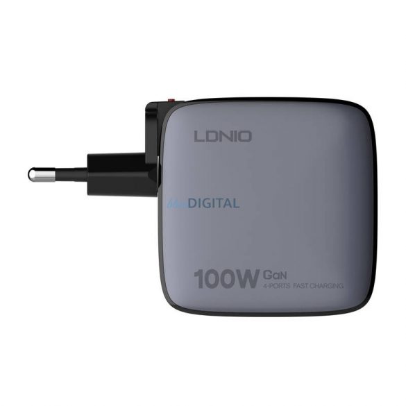 Încărcător de rețea LDNIO Q408 cu conexiuni 1xUSB-A și 3xUSB-C 100W - negru