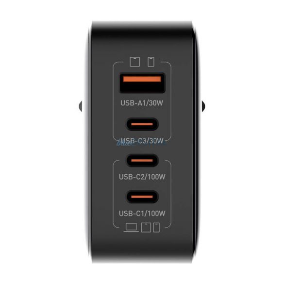 Încărcător de rețea LDNIO Q408 cu conexiuni 1xUSB-A și 3xUSB-C 100W - negru