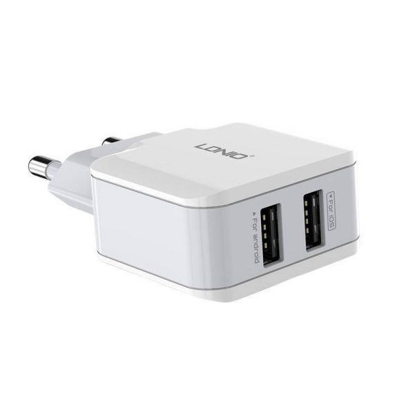 Încărcător de perete LDNIO A2202, 2x USB, 12W (alb)