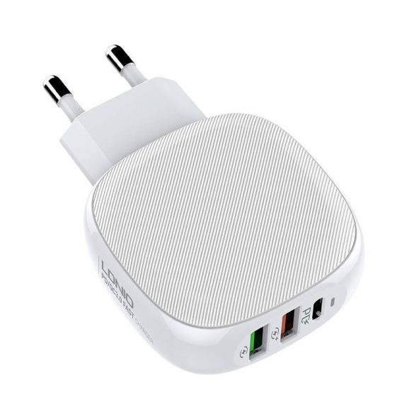 Încărcător LDNIO A3510Q, cu conectori 2xUSB-A și 1xUSB-C, 28,5 W (alb)