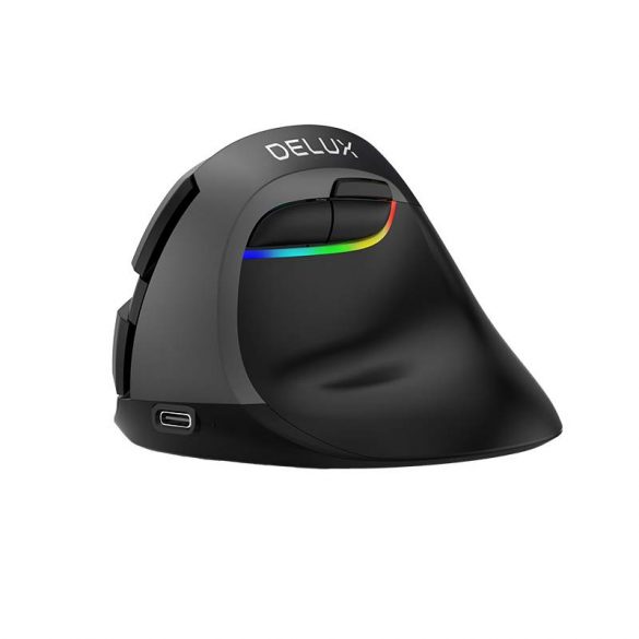 Mouse vertical fără fir Delux M618Mini BT+2.4G RGB 4000DPI (negru)