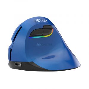 Mouse vertical wireless Delux M618Mini BT / 2.4G 4000DPI RGB (albastru)