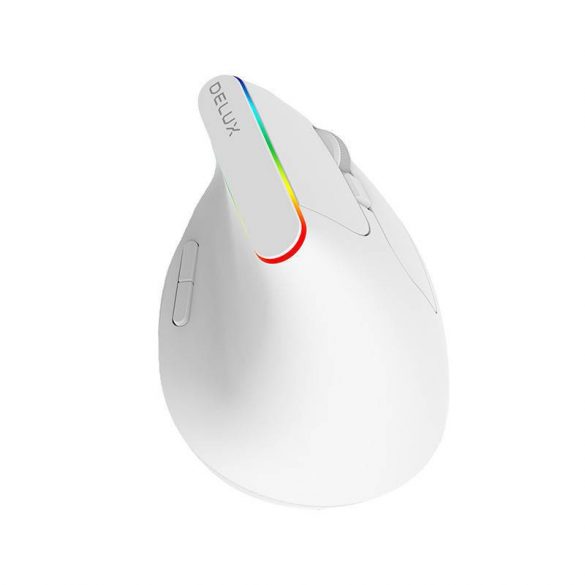 Mouse vertical wireless Delux M618C 2.4G 1600DPI RGB (alb)