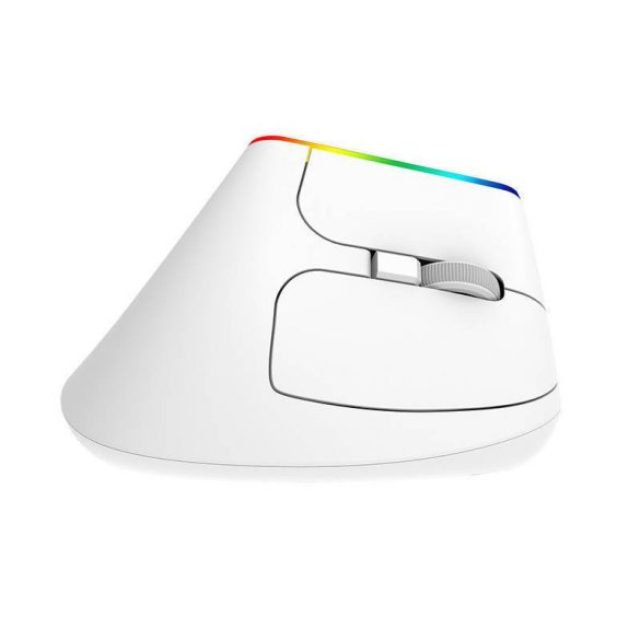 Mouse vertical wireless Delux M618C 2.4G 1600DPI RGB (alb)