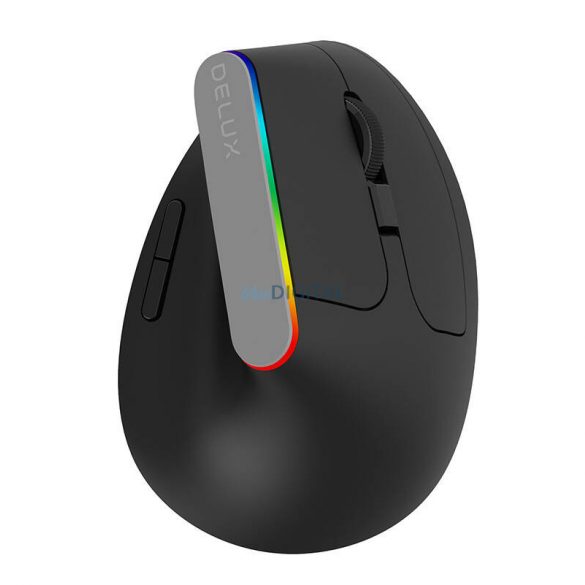 Mouse vertical wireless Delux M618C 2.4G 1600DPI RGB (negru)