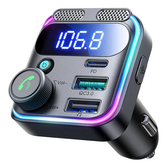 Joyroom JR-CCB01 încărcător auto și transmițător FM cu conexiune 2xUSB-A și 1xUSB-C 48W - negru