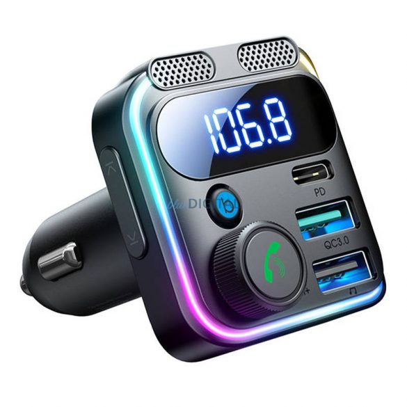 Joyroom JR-CCB01 încărcător auto și transmițător FM cu conexiune 2xUSB-A și 1xUSB-C 48W - negru