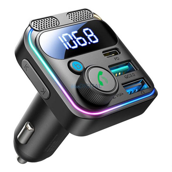 Joyroom JR-CCB01 încărcător auto și transmițător FM cu conexiune 2xUSB-A și 1xUSB-C 48W - negru