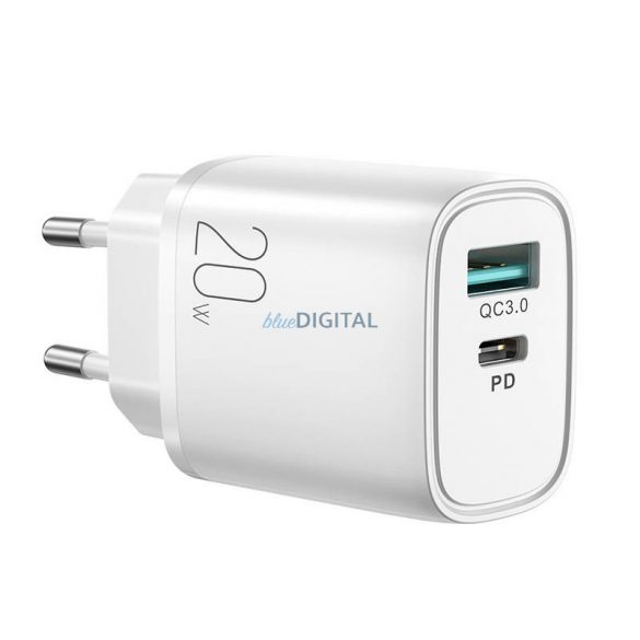 Încărcător Joyroom L-QP2011 cu 1xUSB-A și 1xUSB-C conexiune 20W QC3.0 PD - alb