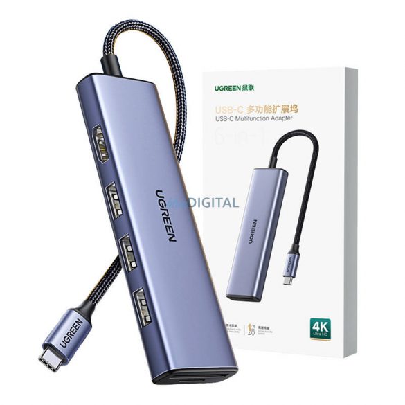 Adaptor HUB UGREEN CM511 USB-C la HDMI, 3x USB-A 3.0, SD/TF