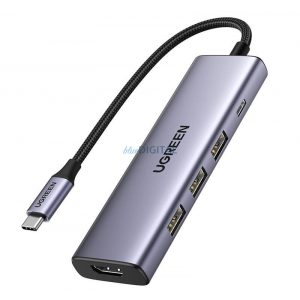 Hub / Adaptor Ugreen Revodok CM511 USB-C la 3x USB, HDMI, USB-C, HDMI 4K 30Hz, PD 100W (gri)