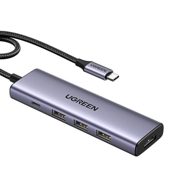 Hub USB-C Ugreen CM511, HDMI 4K 60Hz, 3x USB 3.0 5Gbps, PD 100W (argintiu)