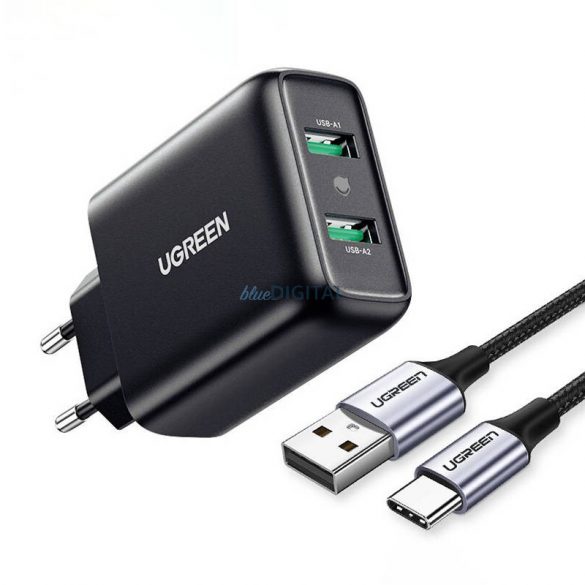 Încărcător rapid UGREEN, 2xUSB-A, 18W, PD 3.0 EU (negru)