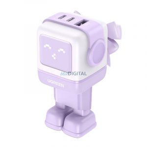 Încărcător de perete Ugreen Nexode RG (Robot GaN), 2x USB + USB-C, 65W (violet)