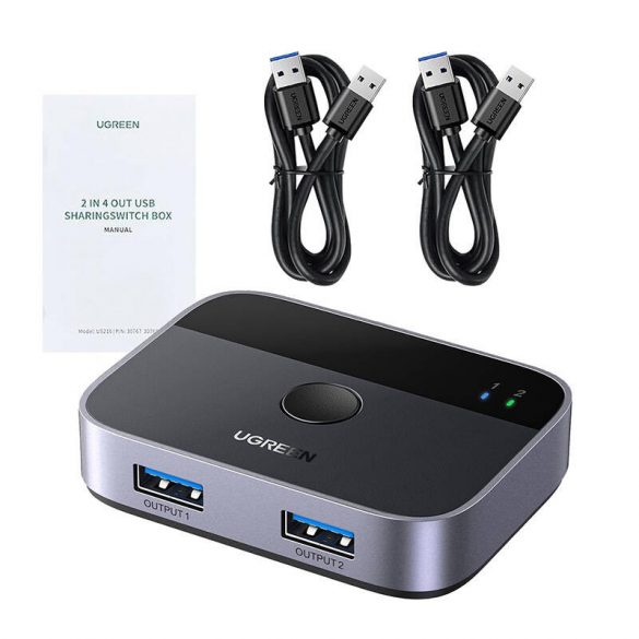 Comutator USB 3.0 (2x2) Ugreen CM757, 5 Gbps + 2x cablu USB 1,5 m