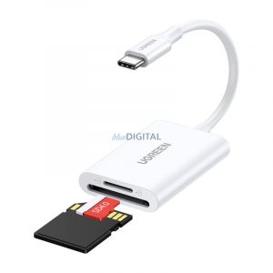 Cititor de carduri Ugreen 2 în 1 USB-C CM265 (alb)