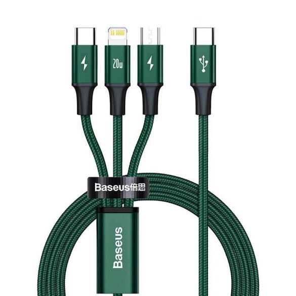 Cablu USB-C 3 în 1 Baseus Rapid Series, micro USB / Lightning / USB-C, 20 W, 1,5 m (verde)