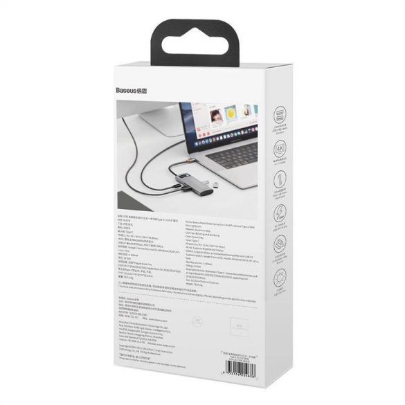 Hub Baseus Metal Gleam Series 5 în 1, USB-C - 3x USB 3.0 + HDMI + USB-C PD