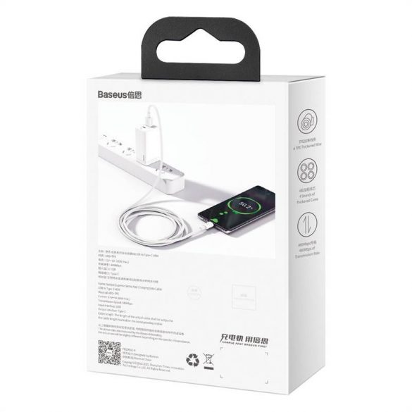 Cablu USB-USB-C Baseus Superior Series 66W 2m (alb)